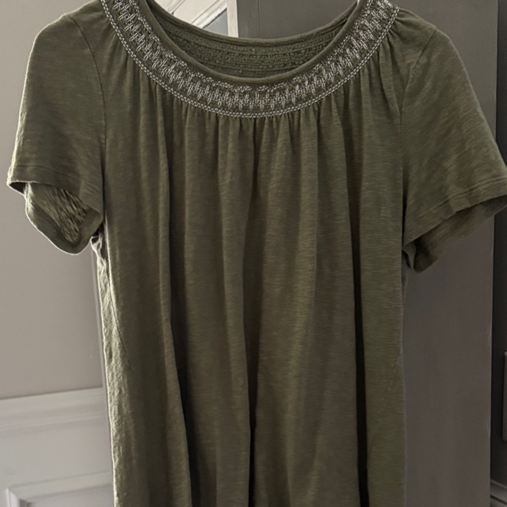 Talbots Green Short Sleeve Top with Detailed Neckline